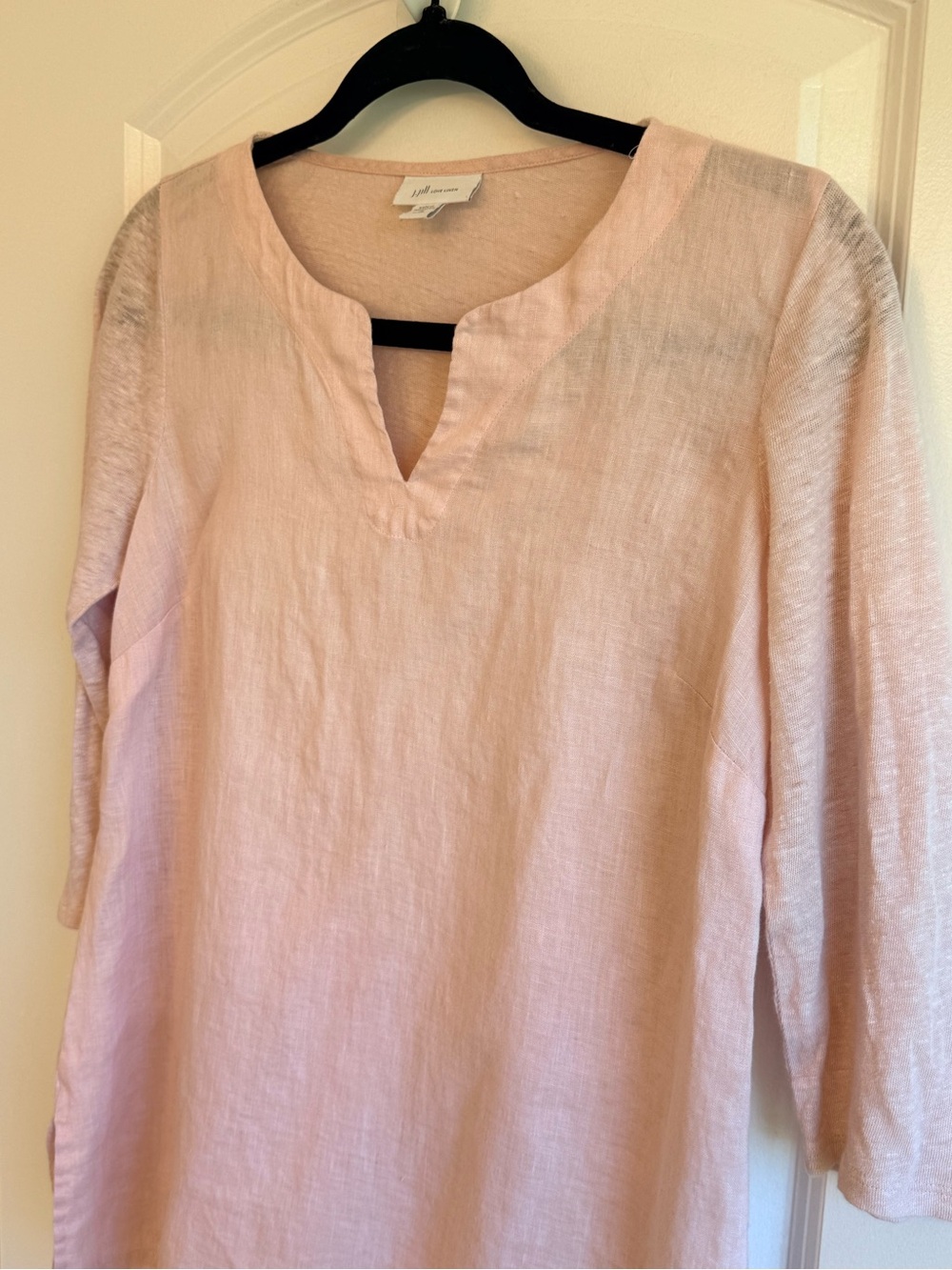 J Jill Love Linen Pink 100% Linen Tunic Top XS Petite 3/4 Sleeve Coastal - Picture 6 of 8